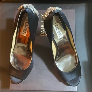 Badgley Mischka Satin Rhine-stone Platform Pumps